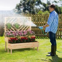 GOPLUS Lit De Jardin En Bois Avec Clôture En Grillage & Base Ouverte, Jardinière Surélevée Avec Différentes Zones De Plantation