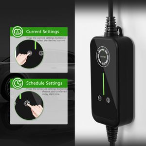 Borne De Recharge Voiture électrique SUPAREE 11kW - Câble 10m, Prise CEE/Schuko, Courant Réglable 6-16A