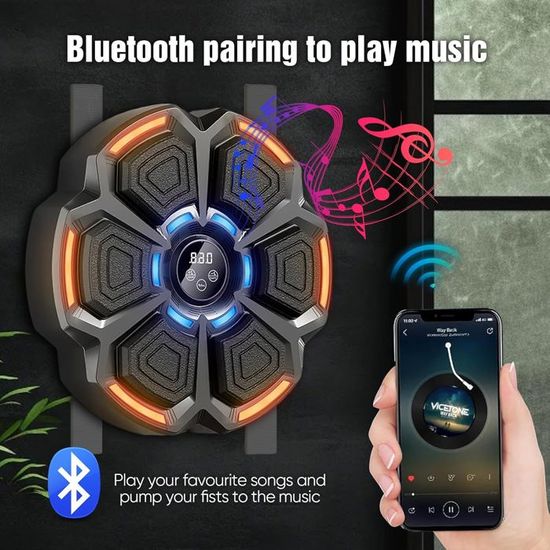 VHV Machine de Boxe Musicale, Machine de Boxe Musicale Adulte, 9 Modes de Vitesse Cible Boxe Mural Musique - Comptage Intelligent et Bluetooth Musicboxing pour Enfants Entraînement à la Maison (Noir