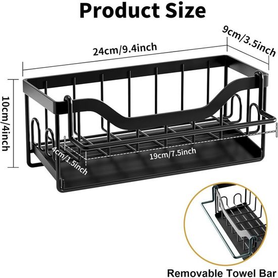 Porte-éponge Autocollant Pour évier - Support De Rangement Cuisine/salle De Bain, Capacité 5 Kg, Noir