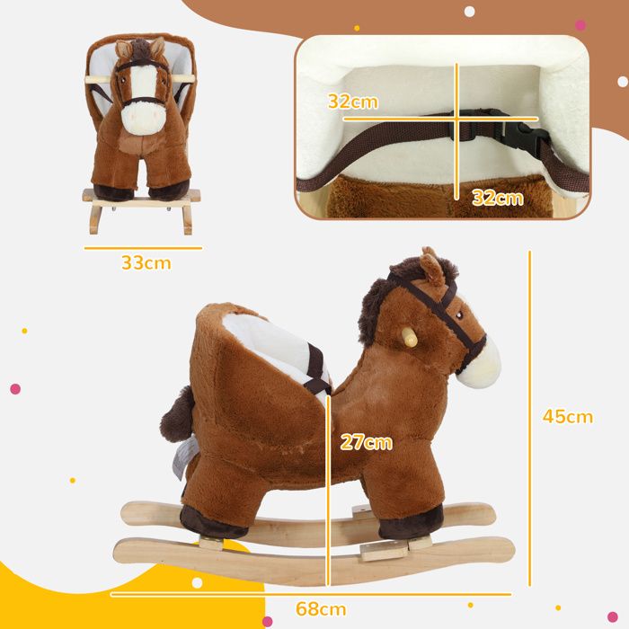 Cheval a bascule pour enfants AIYAPLAY jouet a bascule bebe de 18 a 36 mois avec effet sonore base en bois ceinture de securite Cdiscount Jeux Jouets