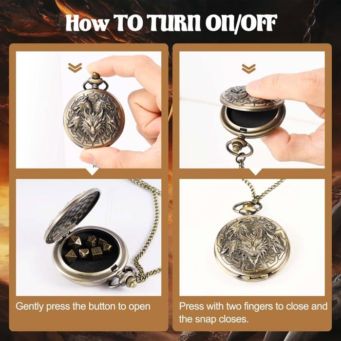 Coffret DND Avec Boîtier De Montre De Poche Dragon Steampunk – 7 Dés En Métal Polyédriques – Cadeau De Luxe Pour Jeu De Rôle