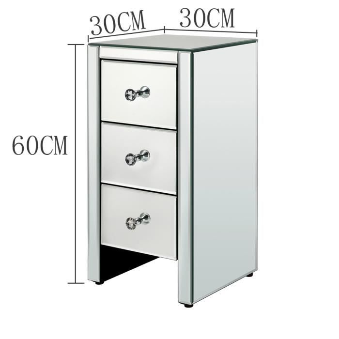 Panana Table de Chevet Miroir en Cristal Verre Meuble de Rangement, 3