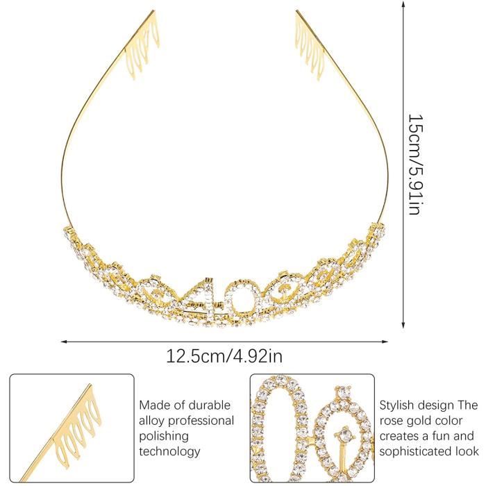 Couronne Et écharpe 40 Ans Anniversaire Femme - Or Rose, Strass, Pour Fête Et Décoration