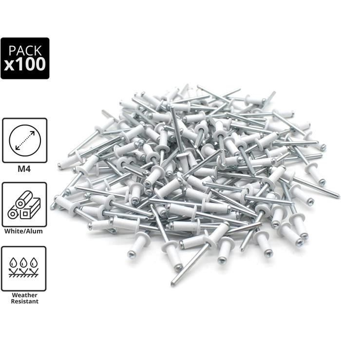 Doja Industrial  Rivets Aveugles Aluminium 48 X 12mm Pack 100 Rivet Blanc  Tete Bombée Assembler Tout Type Matériaux - Cdiscount Bricolage