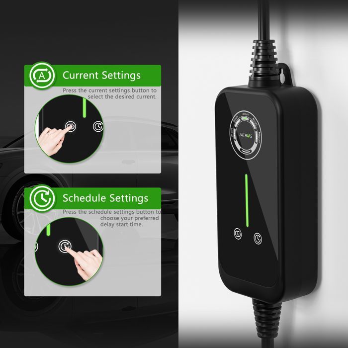 Chargeur Voiture Électrique Portable Type 1 J1772 3.5kW 5m - 6 à 16A Réglable, Écran Numérique, Adaptateur Schuko - GUWIEYG