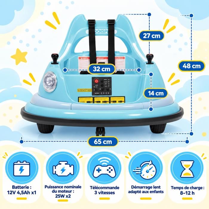 Homcom – Voiture électrique enfant 12V avec télécommande – Suspension 4 roues – Phares et klaxon – Autonomie 45 min – Charge max 30 kg – Noir