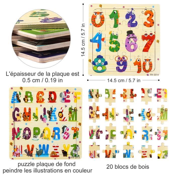 Puzzles en bois pour tout-petits, lot de 6 puzzles animaux et 1