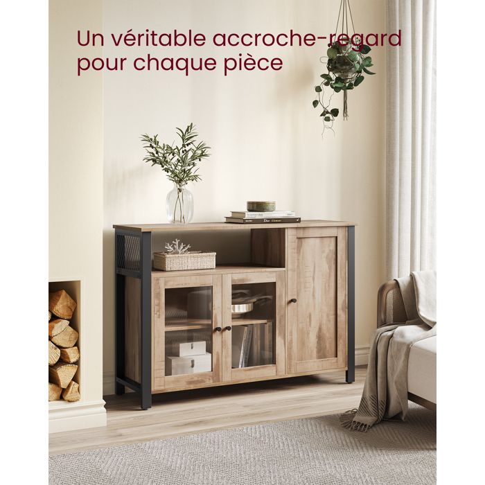 Buffet VASAGLE Style Industriel – 3 Portes, 110x33x75 Cm, Rangement Design