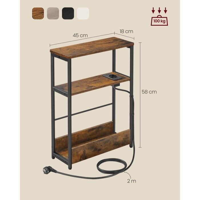 Petite table d'appoint pour petits espaces - Table d'appoint fine avec porte-revues - Table d
