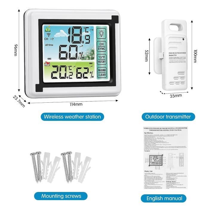 Thermomètre hygromètre numérique[Lot de 2],Moniteur d'humidité de  thermomètre d'intérieur, Mini Station météo - Cdiscount TV Son Photo