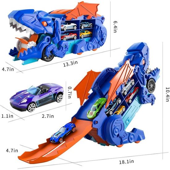 Jouets de Voitures Dinosaures 46,5 Piste Transporteur Camion de Transport avec 6 Pcs Voitures Dinos pour Enfants 2-8 Stationnement