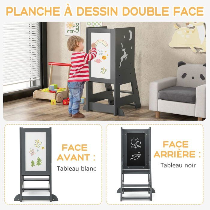 Chevalet Enfant Pliable + Tabouret Réglable – Tableau Blanc Magnétique, Feutres & Jouets Inclus, Pour 1+ Ans (Bleu)