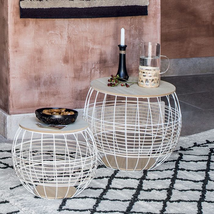 Lot De 2 Tables Gigognes Juline Atmosphera Métal & Rotin Blanc - Design Élégant Et Pratique