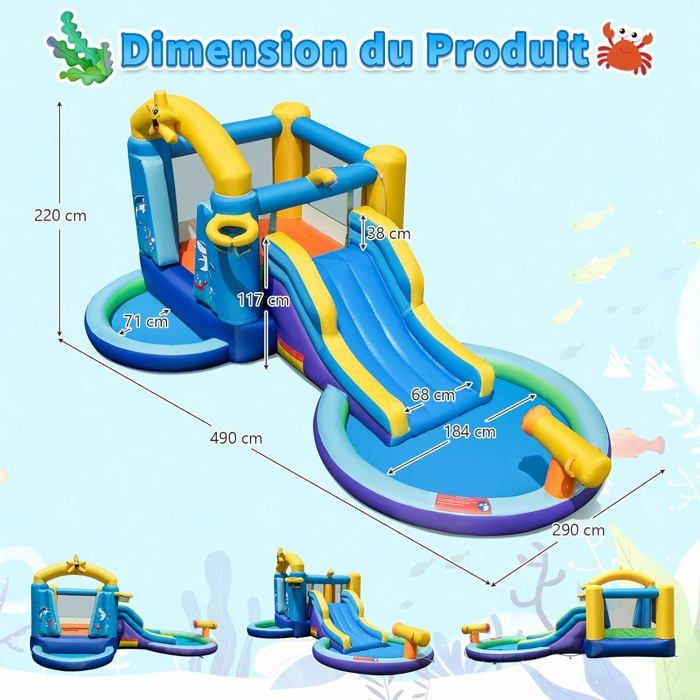 GOPLUS Aire de Jeu Château Gonflable avec Zone de Saut,Maison de Rebond, Toboggan,Panier de Basket,Charge 90KG,sans Souffleur - Jeux - Jouets