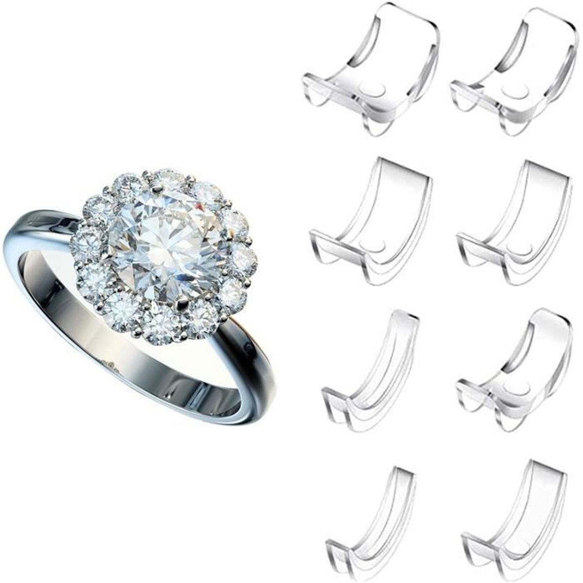 Ajusteur De Taille De Bague En Silicone Invisible Transparent, 8 Tailles, Réducteur D'anneaux Amples Adapté à Toutes Les Bagues, Outils De Bijouterie