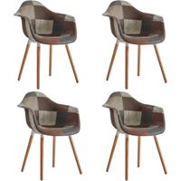 BenyLed Lot de 4 chaises de salle à manger avec revêtement en tissu patchwork, pieds en hêtre massif naturel (GRIS)