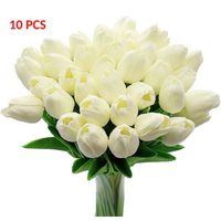 10 pcs Blanc Fleur Artificielle Tulipe, Artificielle Tulipes Fleurs Faux Tulipes pour Maison Jardin Décoration, Bouquet de Mariage