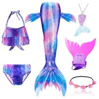 6PCS Ariel Deguisement Sirène Fille Queue de Sirène Enfant avec Monopalme Petite Sirene Fille Maillot de Bain