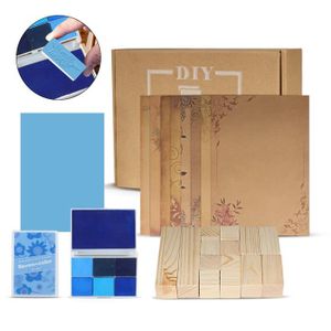 TAMPON DÉCORATIF ATOMSTACK 14pcs tampons en caoutchouc en bois avec jeu de tampons encreurs 7 couleurs pour journal scrapbooking DIY Bleu