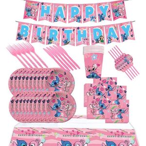 Stitch Decoration Anniversaire, 104 Pièces Stitch Anniversaire Vaisselle  Kit, Inclure: Nappe, Assiette, Tasse, Serviette en Papier, Ballons, pour  Décorations de Fête d'anniversaire, 10 personne (rose) : : Cuisine  et Maison