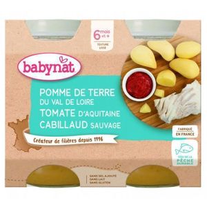 PLATS CUISINÉS Petits pots Babybio Pomme de Terre Tomate Cabillaud +6m Bio 2 x 200g - BABYNAT - Alimentation pour bébé
