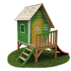 MAISONNETTE EXTÉRIEURE Maisonnette pour enfants avec toboggan en bois de cèdre - CKW - Fantasia - Multicolore - 240x163x226cm