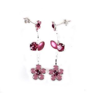 Rose Ton Or sur Argent 925 Love Knot Fleur Dangle Leverback Boucles D/'oreilles