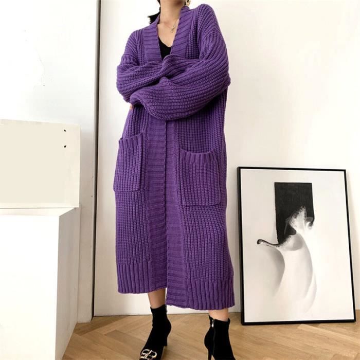 Gilet-cardigan,long cardigan en maille violet pour femme, vêtement de style  coréen, col en v, point ouvert, tendance - Purple[E381] Blanc - Cdiscount  Prêt-à-Porter