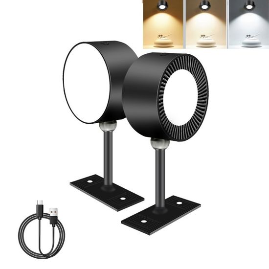 2 Lampes De Lecture Murales Sans Fil - Rechargeables USB - Commande Tactile Et 3 Couleurs - Pour Chambre Et Salon - 3