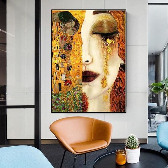 Art Gustav Klimt Larmes d'or et baiser peinture sur toile affiches et  impressions Cuadros Wall Art photos pour salon 80x100cm (32x39in) sans cadre