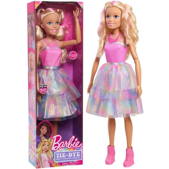 Grande poupee blonde Barbie 70 cm en creation tie dye coloree a la mode mains et tete mobiles Cdiscount Jeux Jouets