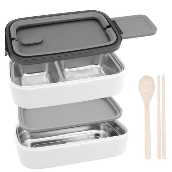 Lot De 2 Boîtes Bento 3 Compartiments Acier Inoxydable 304 - Hermétiques Et Réutilisables