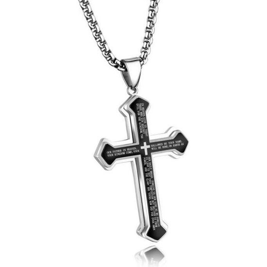 Collier Croix Pour Homme - Chaîne Byzantine En Acier Inoxydable 316L 61 Cm, Pendentif Croix 64 Mm, Or/argent/noir