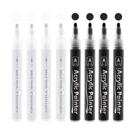4 blancs-4 noirs - Lot de 8 stylos marqueurs de peinture acrylique noir et blanc  pour peinture de roche, pier - Cdiscount Beaux-Arts et Loisirs créatifs