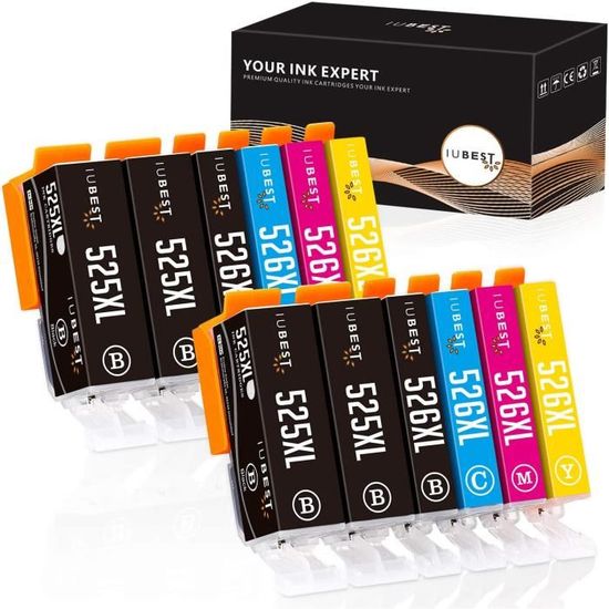 LOT DE 10 cartouches d’encre c525 / c526 compatible CANON PGI 520/525