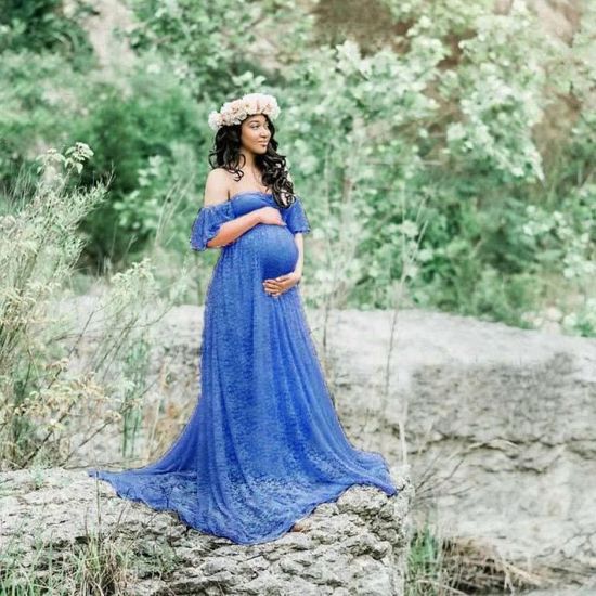 Bleu Robe De Maternite Longue Tenue De Grossesse En Dentelle Taille Maxi Vetement Ideal Pour Les Photographies Bleu Cdiscount Pret a Porter