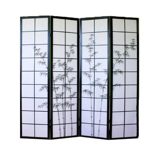 Paravent japonais en toile intissée motif floral Paravent japonais en toile intissée motif floral