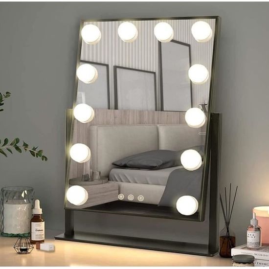Miroir Mural Avec éclairage, Miroir De Maquillage Avec 14 LED Variable, 3 Couleurs De Lumière