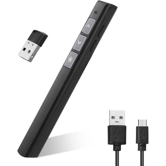 Télécommande PowerPoint USB 2.4 GHz Avec Contrôle Du Volume - Pointeur Laser - Modèle K61 Noir - Neuf
