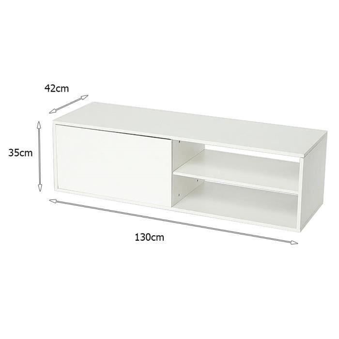 Meuble TV bas contemporain blanc brillant - L 130 cm - Meuble de séjour