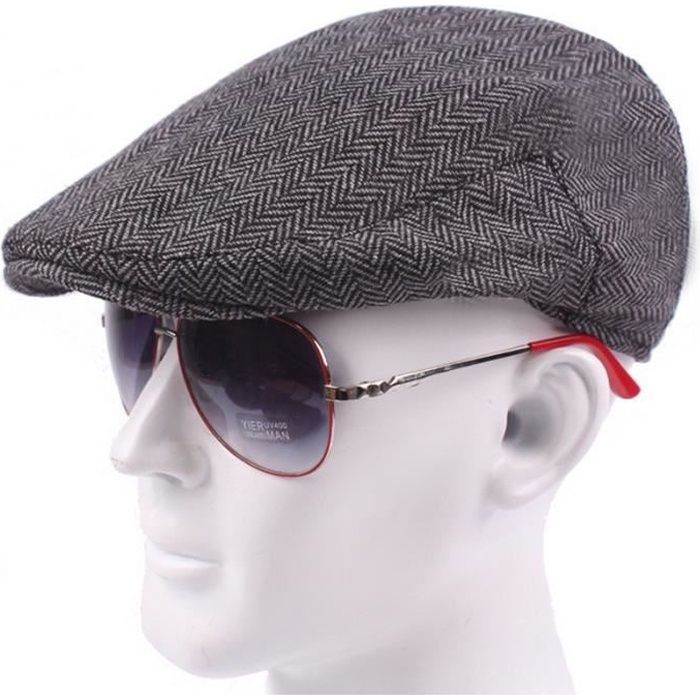 Béret en coton à rayures rétro pour hommes Gris