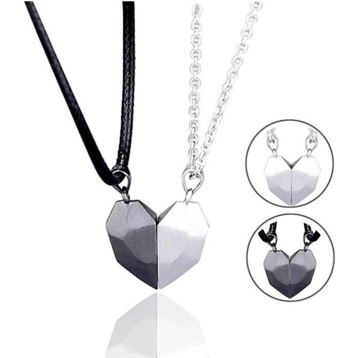 Collier de Couple magnétique pour amoureux, 2 pièces, pendentif en forme de cœur, Distance, breloque à facettes, cadea 3 -QUEN3883