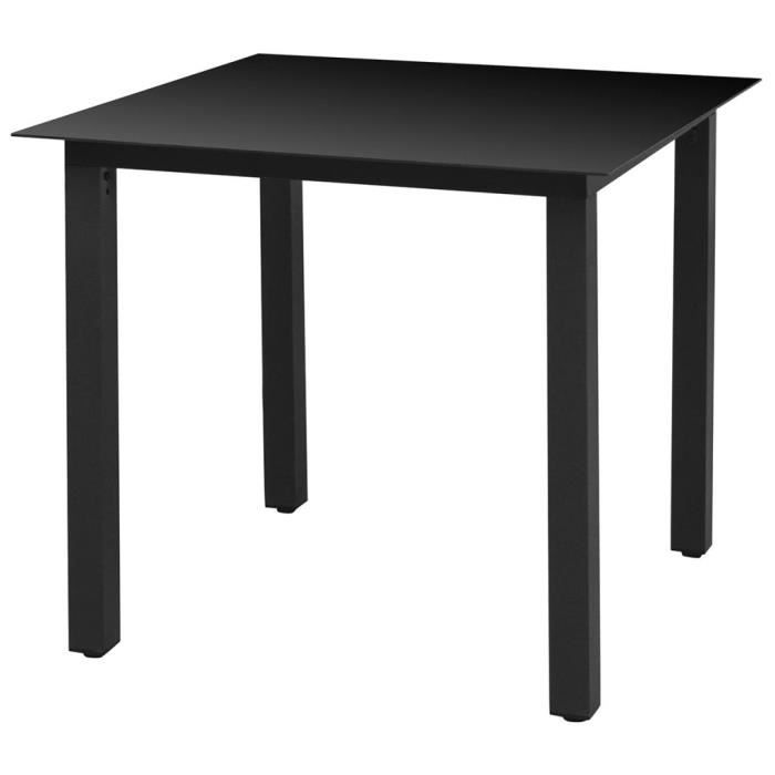 Table de jardin Table basse Table d'appoint Noir 80 x 80 x 74 cm Aluminium et verre