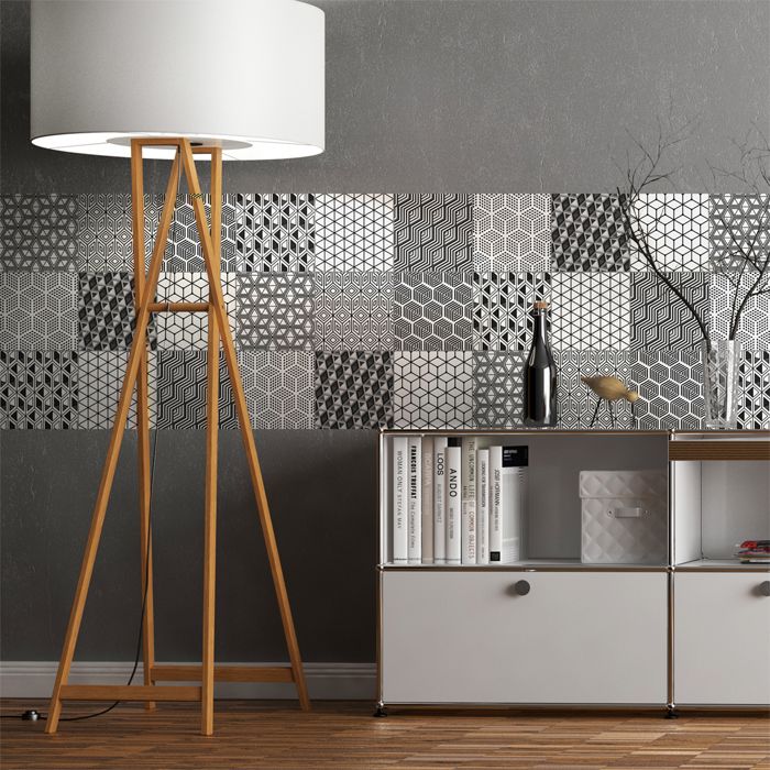 Sticker Mural Carrelage adhésif Cuisine Salle de Bain - 9 STICKERS CARREAUX DE CIMENT SCANDINAVE FINLANDAIS - 30x30cm
