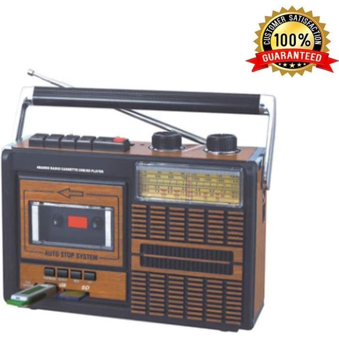 Lychee Portable Rétro Lecteur Enregistreur Cassette,Radio Quatre Bandes FM/AM/SW1/SW2,Lecteur mp3,Haut-Parleur intégré, Prise Casque