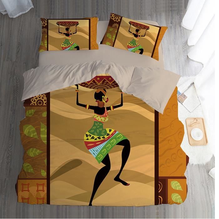 Parure de couette Femmes africaines Éléments nationaux style7 impression lit 3 pièces- 1 housse de couette 160*210cm +1drap du