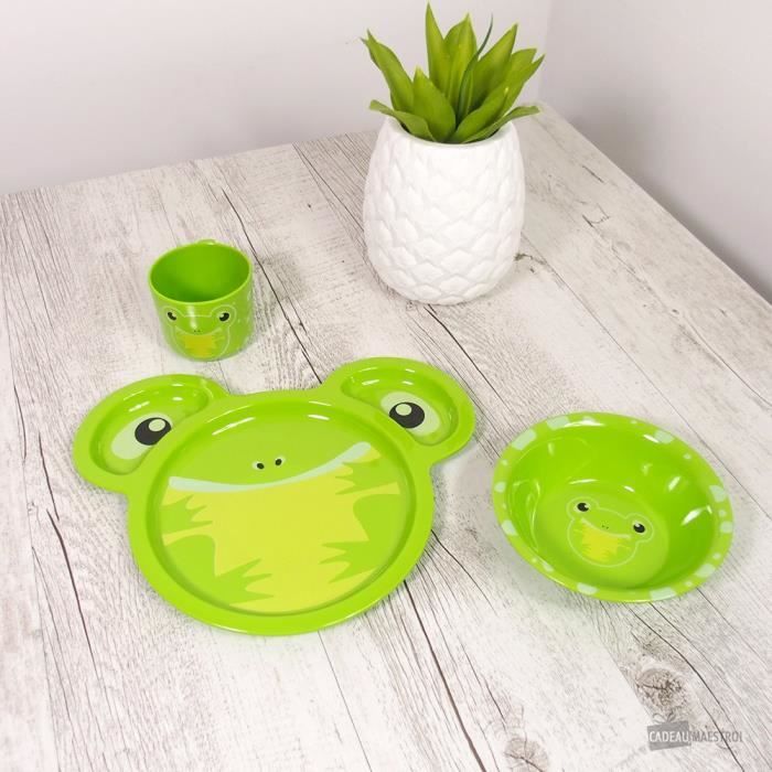 Assiette, Bol et Verre Enfant Grenouille - Cadeau Maestro Vert