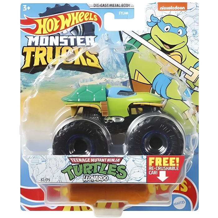 Monster Trucks Turtles Leonardo - Voiture pour hot wheels - Voiture Verte - Vehicule Miniatures Collection Tortues Ninja Tmnt