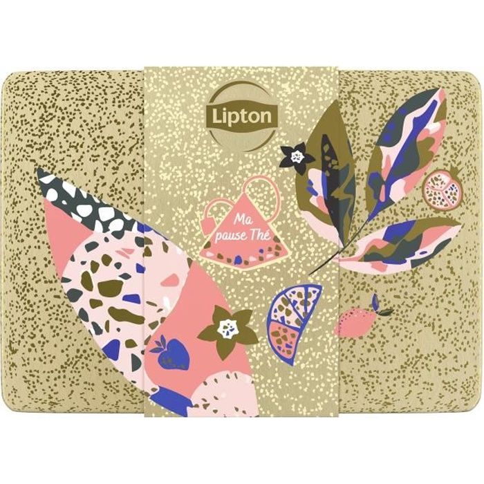 LIPTON Coffret Métal édition limitée, assortiment de 4 thés verts, 5 thés noirs, 3 infusions bien-être, 56 sachets